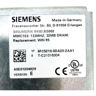 Siemens 6FC5210-0DA20-2AA1 Vers. E Modul 6FC5247-0AA36-0AA1 Win XP Pro