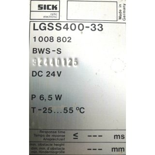 Sick Optic Electronic LGSS400-33 1008 802 BWS-S P6,5W