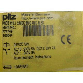 2er PackPILZ PNOZ X10.1 24VDC 6n/o 4n/c 6LED Id.-No. 774749 Sicherheitsrelais