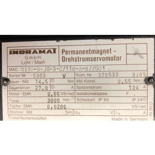 INDRAMAT PERMANENT-MAGNET-MOTOR MAC093B-0-JS-3-C/110-A-0//S01 Servomotor
