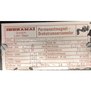 Indramat Permanentmagnet- Drehstromservomotor MAC093A-0-PS-3-C/110-A-1//S01