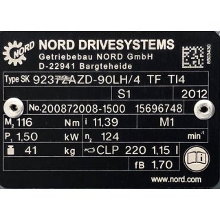 Getriebebau Nord Getriebemotor SK 90LH/4 TF TI4 + SK 92372AZD-90LH/4 TF TI4 + SK 205E-151-340-A