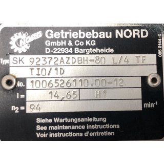 Getriebebau Nord Getriebemotor SK 80L/4 TF + SK 92372AZDBH-80 L/4 TF + BR3-120/100-TIO/1