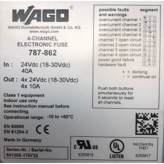 Wago 4-Channel Electronic Fuse 787-862