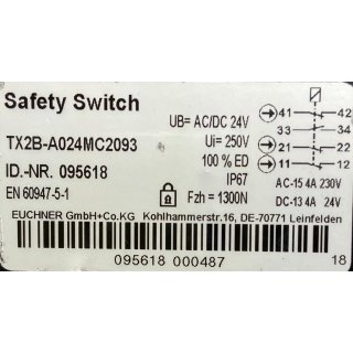 Euchner Safety Switch TX2B-A024MC2093  TX2B A024MC2093