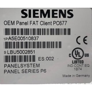 Siemens OEM Panel FAT Client PC677 A5E00510837