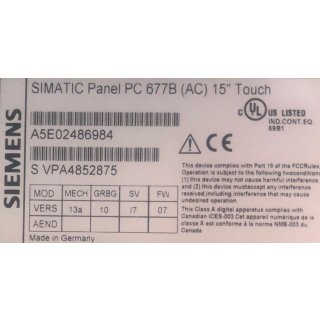 Siemens Simatic Panel PC 677B A5E02486984 4GB RAM ohne HDD