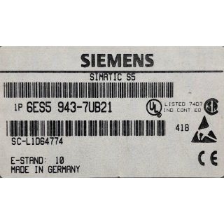 Siemens Simatic S5 6ES5 943-7UB21 6ES59437UB21