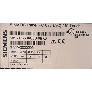 Siemens Simatic Panel PC 677 6AV7462-0AC30-0BK0
